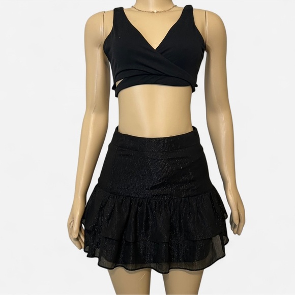 Madewell Shimmer Ruffle-Hem Mini Skirt Black Size 2 - Picture 2 of 5